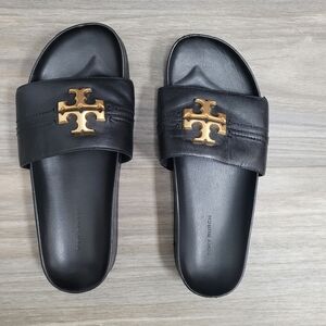 Tory Bursh Everly Paris Nappa 88336 Black leather Slides Authentic